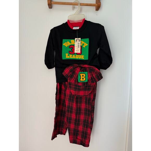 vintage DEADSTOCK Hoptscotch varsity league red plaid set - 18m - Picture 2 of 6